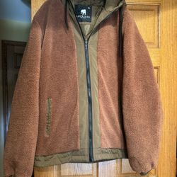 American Stitch Zipper/Hooded Brown Fleece Jacket Sz XL