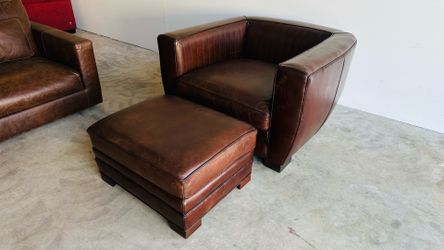 Restoration Hardware Leather Barrel Chair -Delivery Available