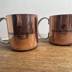 Russian Standard Vodka Copper Coated Mugs Moscow Mule Stainless Steel-set of 2