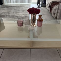 Wood Glass & Metal Legs Coffee Table 