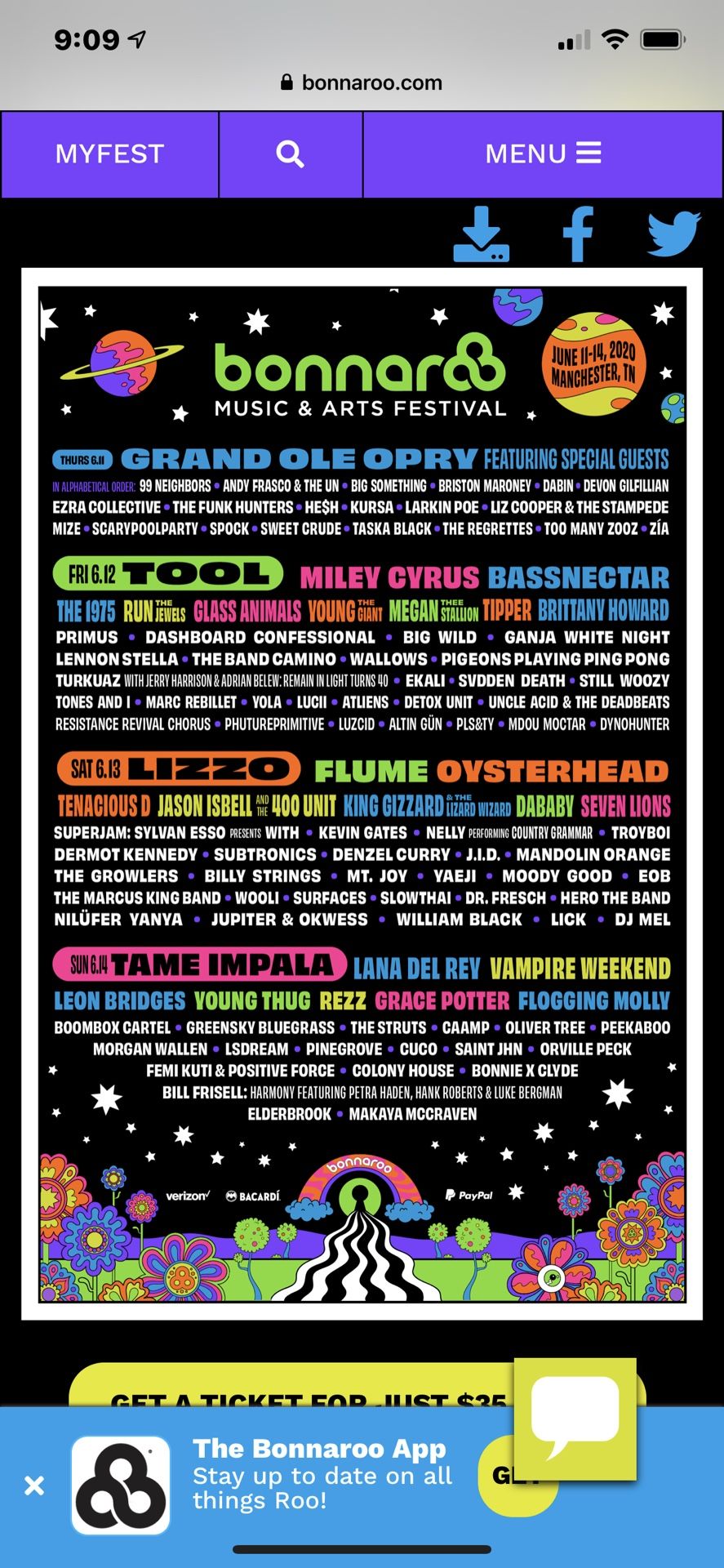 Up to (8) Bonnaroo general admission 4day tickets