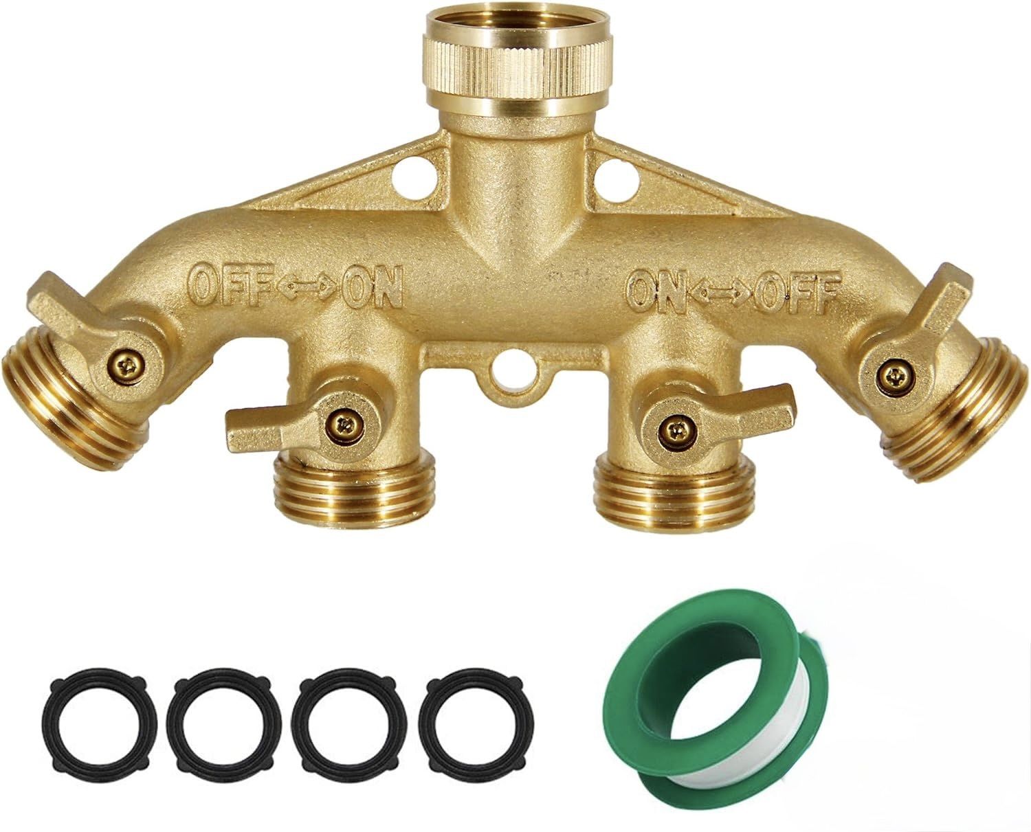 LIFYNSTE 4-Way Brass Hose Splitter, 3/4" Heavy-Duty Brass Garden Hose Adapter Connector (NEW)