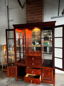 Cherry Wood Display Cabinet with Glass Shelves