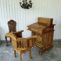 Mother Of Pearl Inlaid Syrian Desk And Chair $500