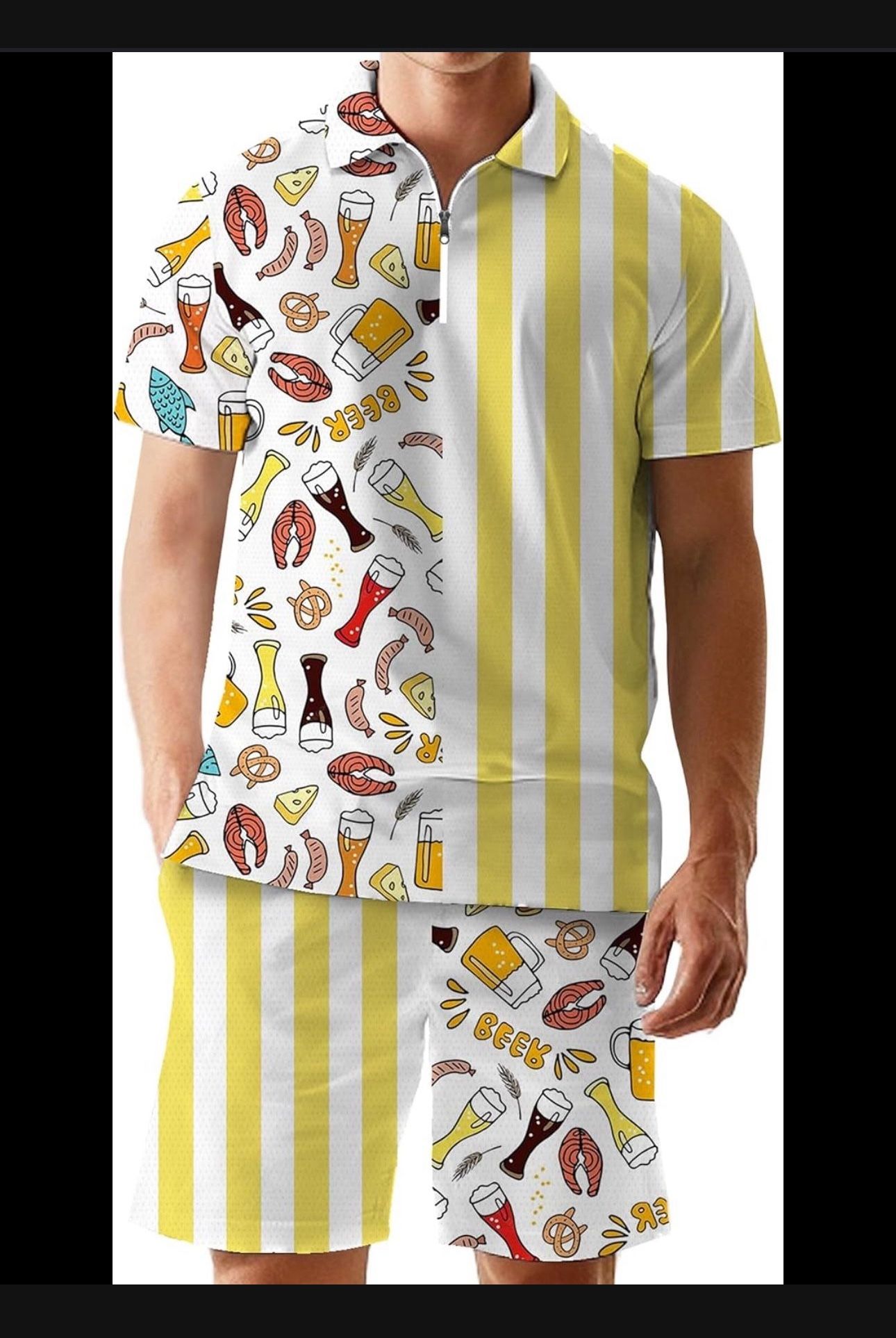 Men's 2 Piece Summer Outfits Hawaiian Print Short Sleeve Summer Shirt and Shorts Set