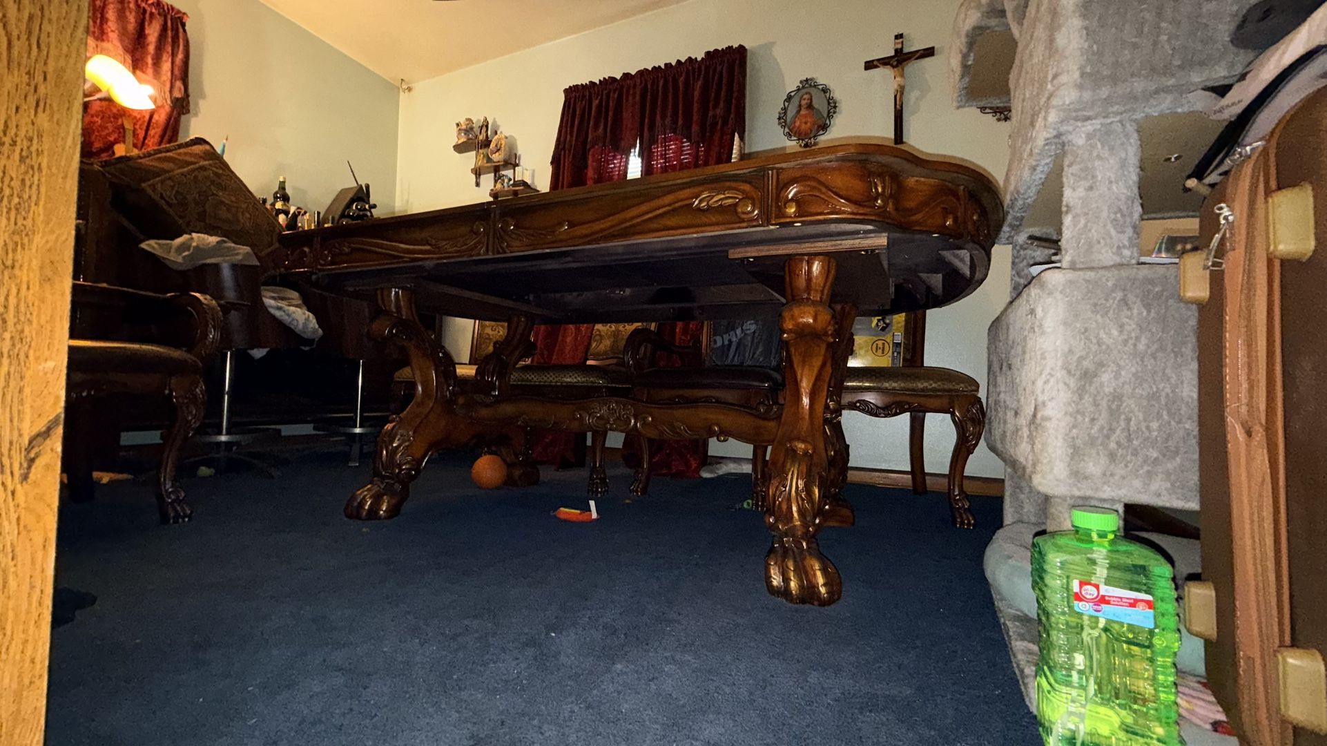 Real Heavy Wood Table And 8 Chairs Table Has Two Extenders