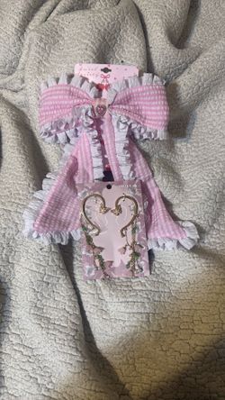 Pink Gingham Heart Bow And Pink Lili 2pk Dangle C