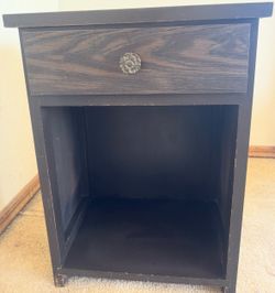 Black Wood Nightstand with Drawer and Shelf