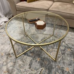Glass Gold Round Coffee Table
