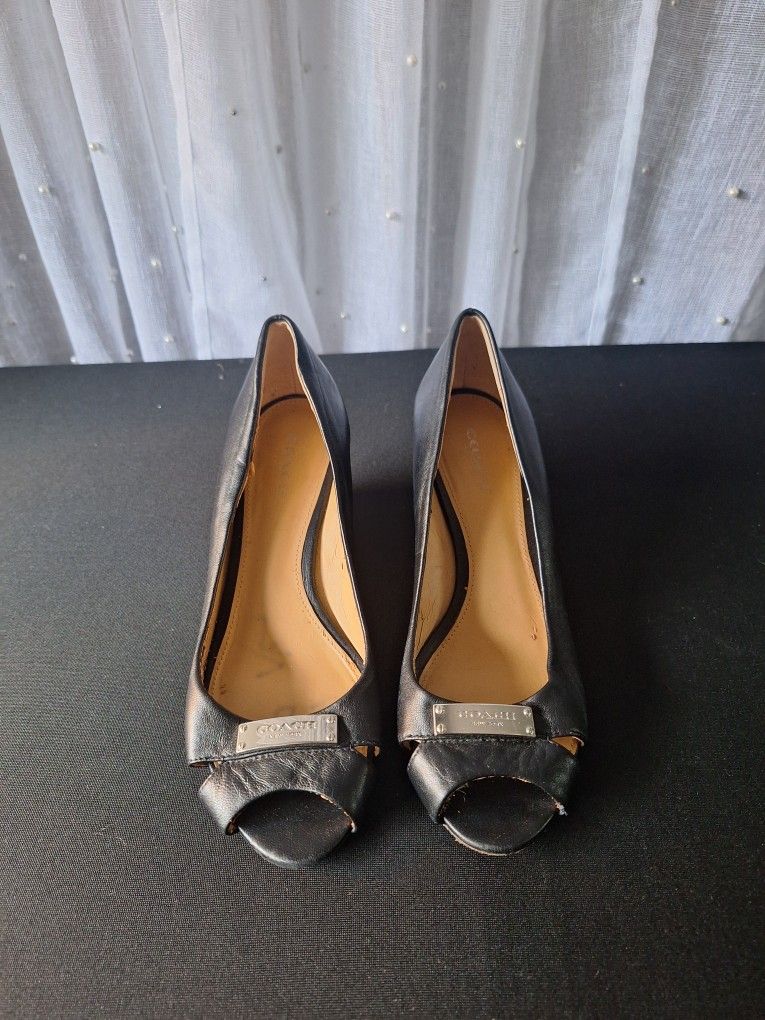 Coach Open Toe Wedge Heels Black Size 6