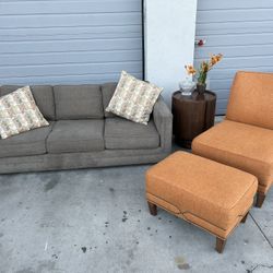 Couch, Chair, Ottoman, Side Table & Plant