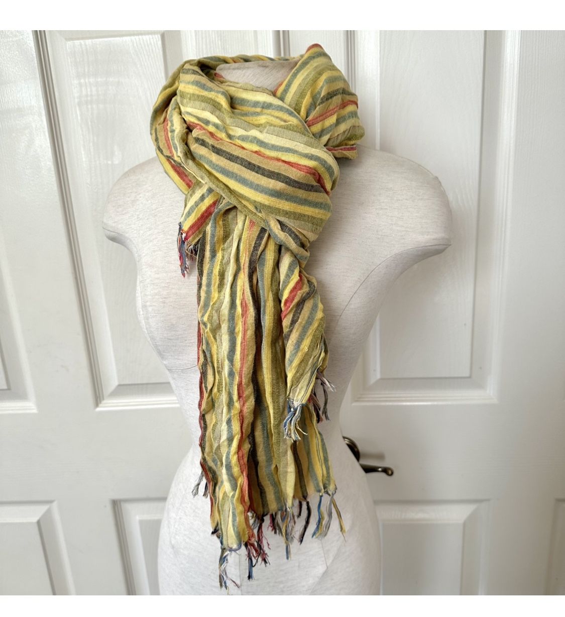 Yellow Striped Fringe Scarf 
