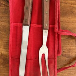 Vintage 90s Marlboro Unlimited BBQ Grill Set With Carved Knife & Fork 