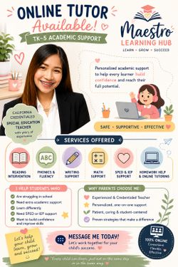 Online Tutor | Reading, Writing & Math Support | K–5 / Special Education