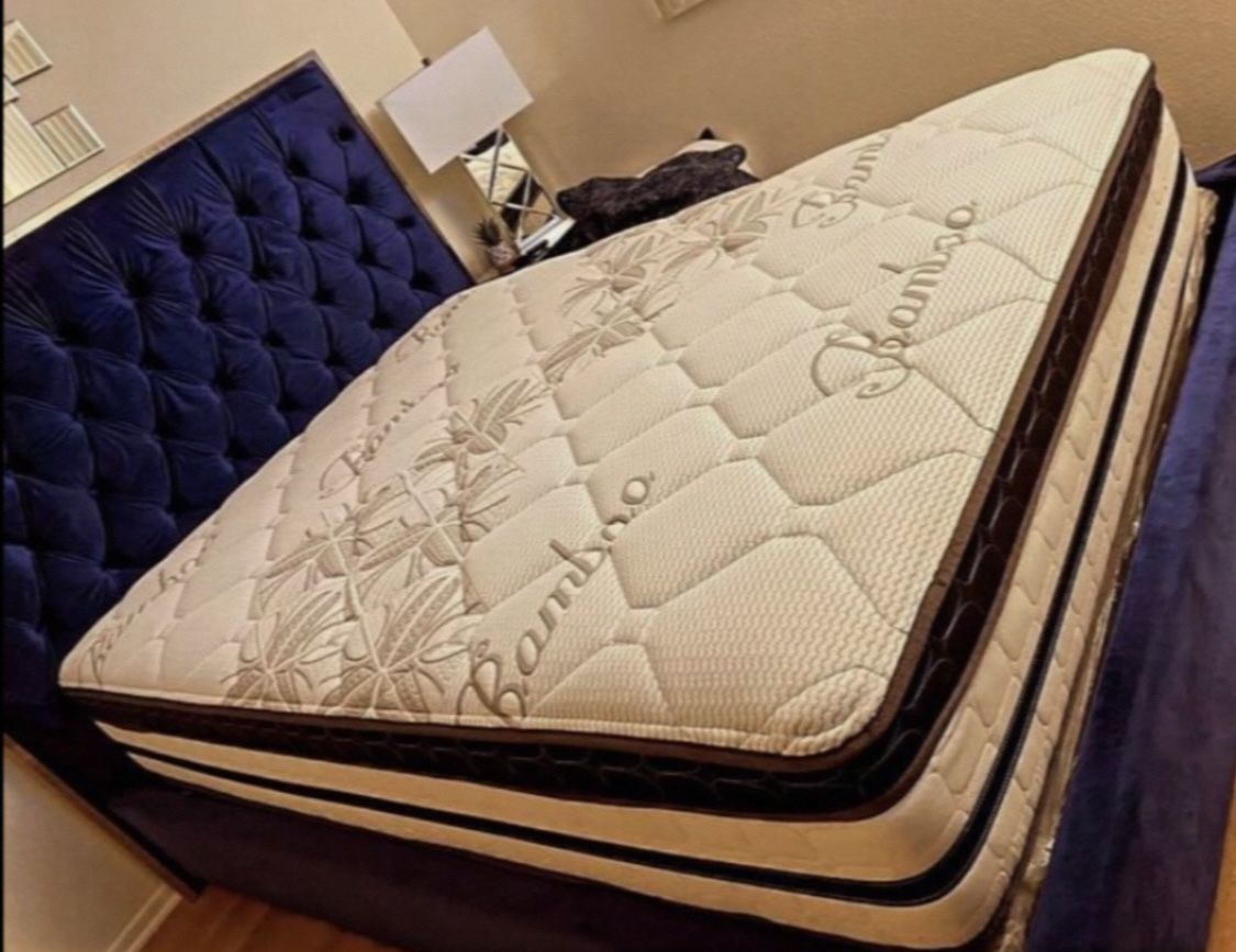 BRAND NEW “LUXURY EURO PILLOW TOP BAMBOO” MATTRESSES 💯 COLCHONES NUEVOS PILLOW TOP 💯 💥12 inches thick 💥 Queen $210❌ $270 With Box Spring 💥 FU