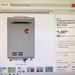 Rheem Performance 9.5GPM Smart Non-Condescending Outdoor Natural Gas Tankless Water Heater