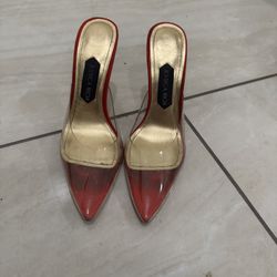 JESSICA RICH WOMEN'S RACY MULE 120MM SATIN RED HIGH HEEL SZ 8