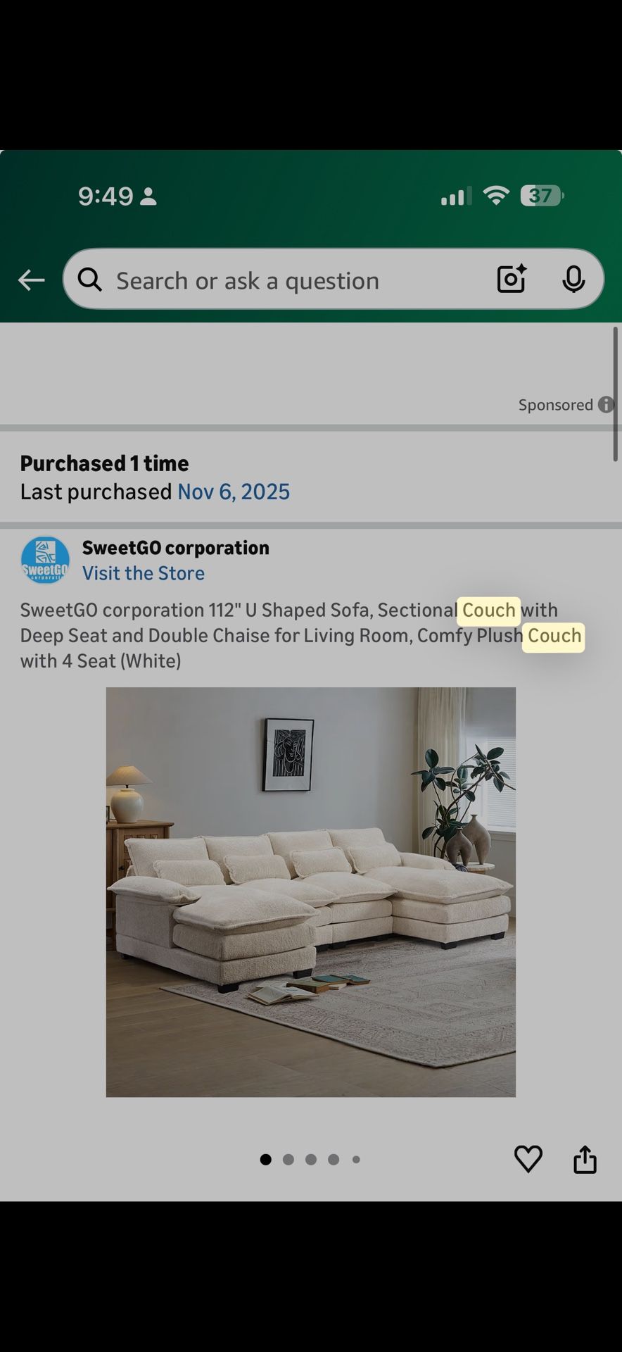 Cloud couch sectional from amazon still in boxes