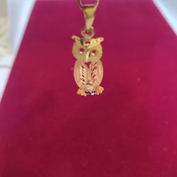 10 K Y W & Rose Gold Owl Charm Tri Color