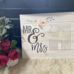 New Mr & Mrs Wedding Photo Whitewashed Sign 18 x 21.5 inches
