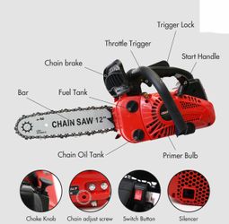 BAOKALER 12" Top Handle Gas Chainsaw,2-Stroke 25.4cc Portable Chain Saws for Wood Cutting, Gasoline