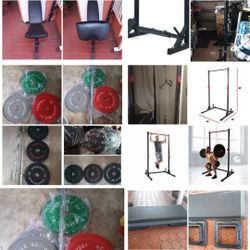 Olympic Bar, Curl Bar, Bumper Weight Plates, Weight Rack Station, Adjustable Bench 