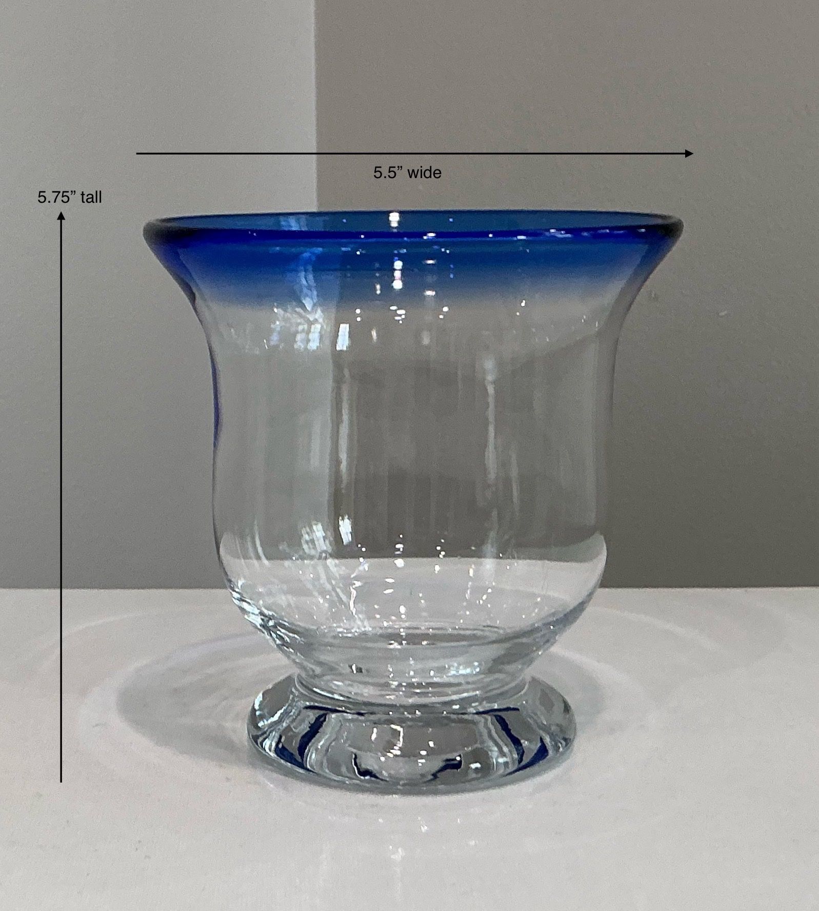 Thick Clear Glass Vase or Jar with Cobalt Blue Rim