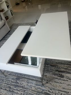 West Elm white lacquer storage table