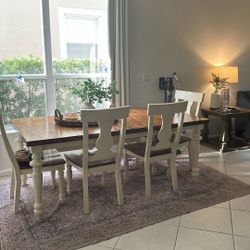 Wood And Off White Table Bench 