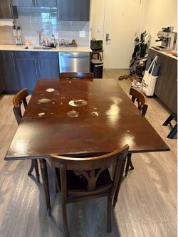 Folding Wood Dining Table + 4 Dining Chairs