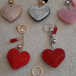Heart-shaped keychain with rhinestones