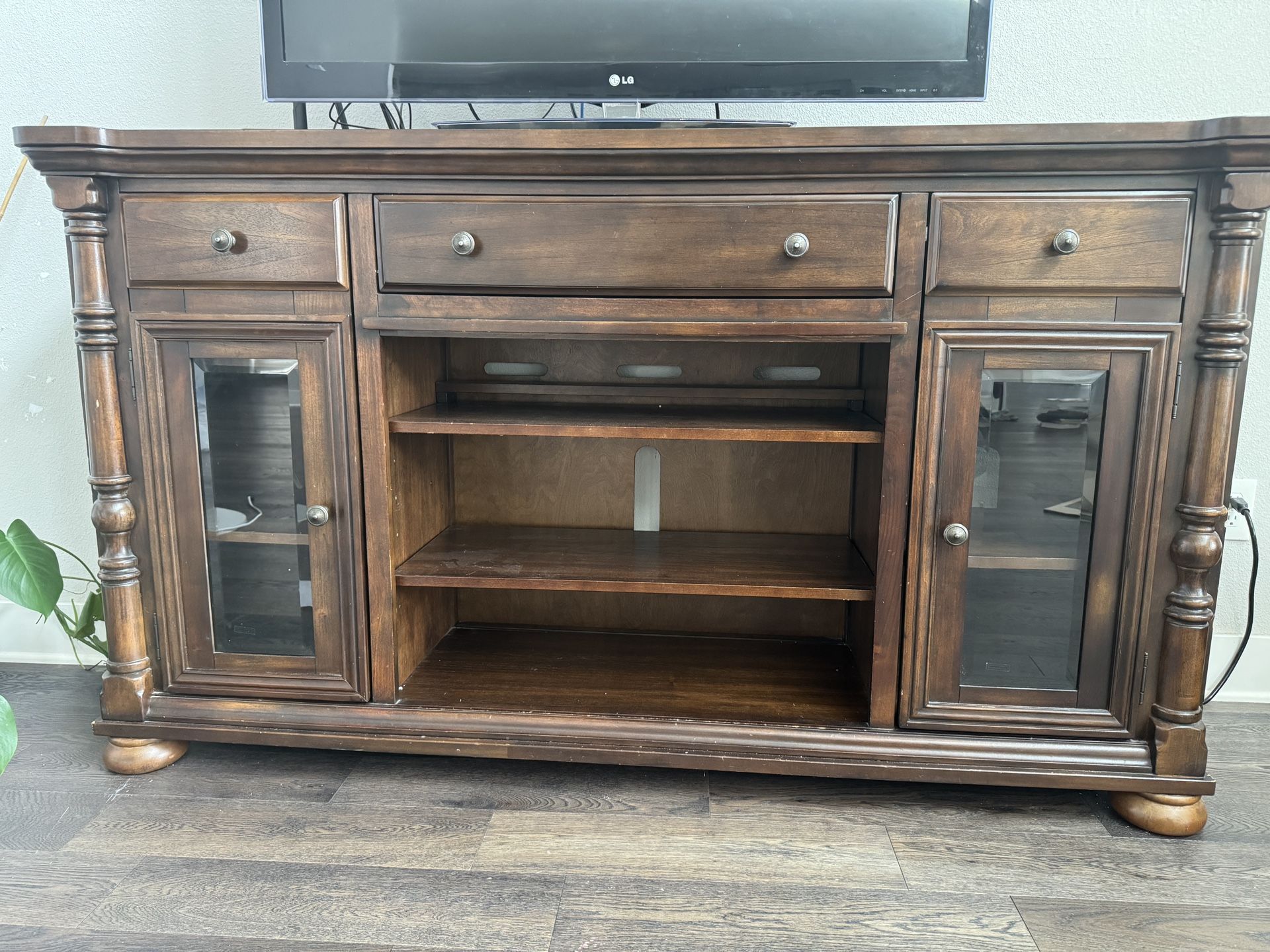 Sam’s Furniture Walnut Brown Entertainment Center - Holds Up to 75 Inch TV