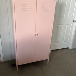 pink metal locker cabinet / mini wardrobe- like new