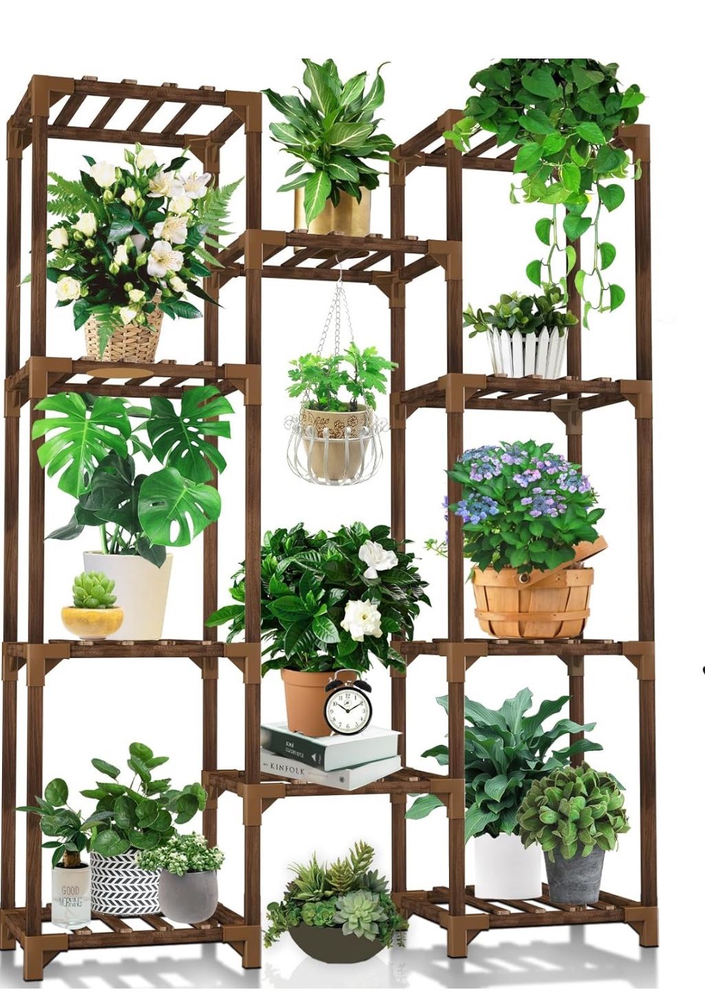 Tall Plant Shelf for Multiple Plants, 10 tiers 11 Pot Large Plant Rack Wood Plant Holder Plant Shelves for Room Corner Balcony Garden Patio
