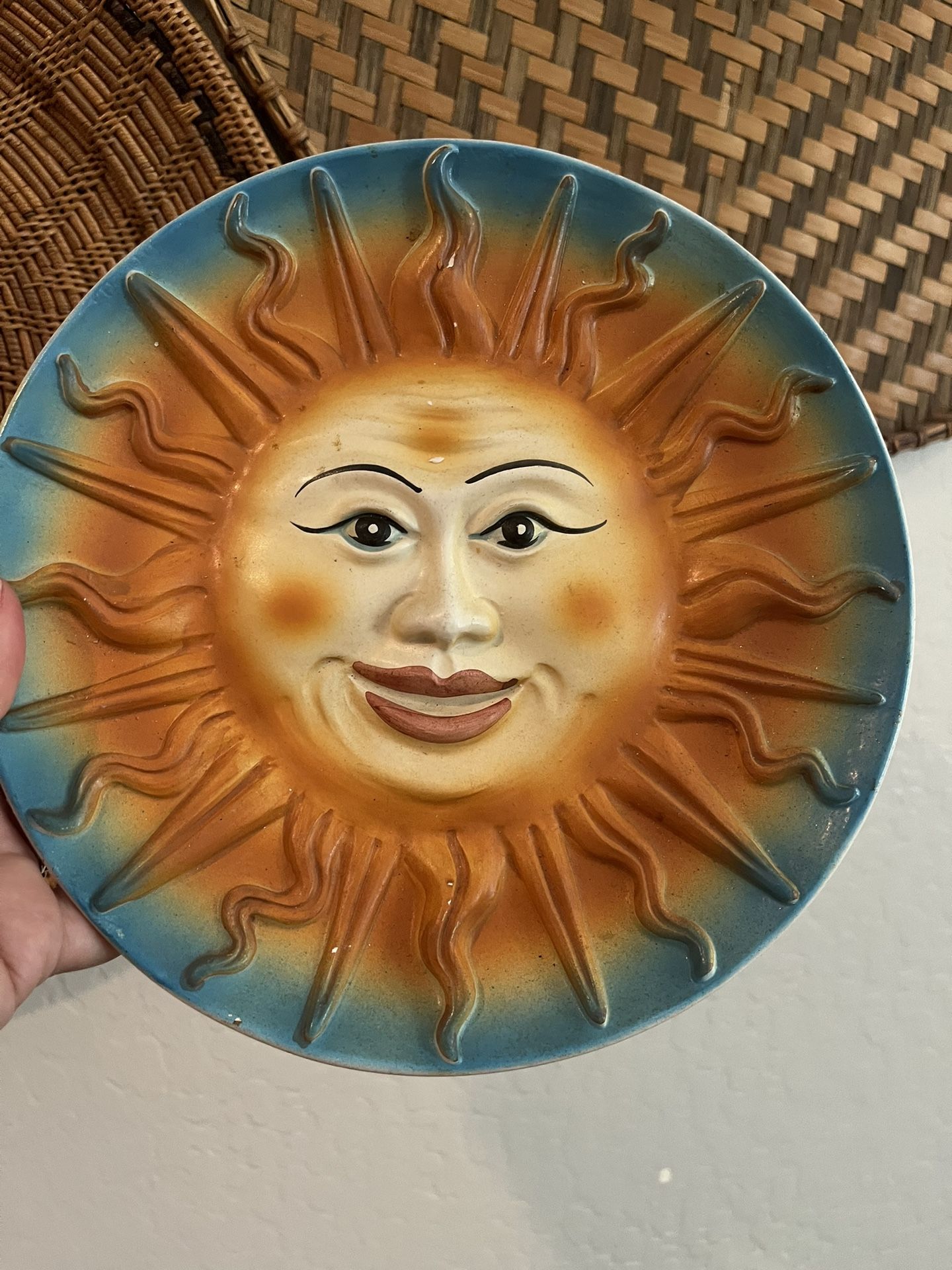 Vintage Celestine Sun Ceramic Art Painting