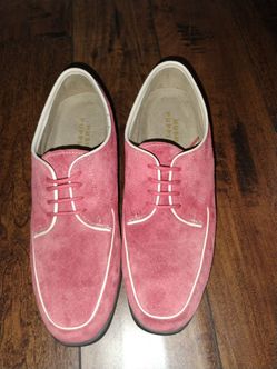 Vintage Hush Puppies Red Suede Oxfords White Trim Piping - Women's 7.5M Style 0(contact info removed) Retro Rockabilly