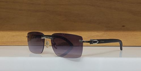 Cartier Rimless Sunglasses Black Temple Purple Gradient Lens Rectangle Frame - Unisex
