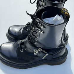 Vintage Dr Martens Combat Boots 8 Eyelet Side Ankle Buckle Womens US Size 5 UK 3