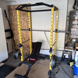 Home Gym Platform, Rack, Bar, Weights, Bench