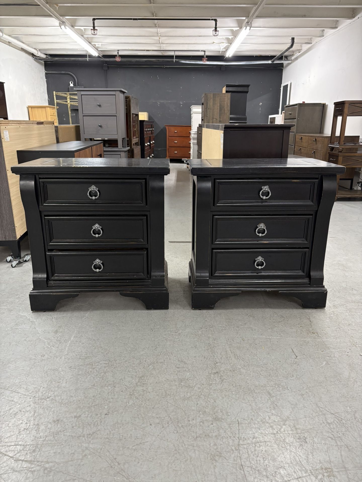 2 Black Large Wood Matching Nightstands/ Nightstand Set / End Tables / Side Tables