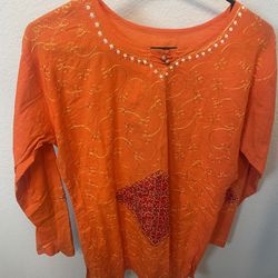 Women’s Tunic From India, Orange And Red, M