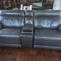 New Extra Wide Gray Leather Sectional Power Loveseat 