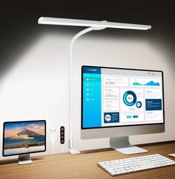 LED Desk Lamp with Clamp Dimmable Desk Light for Home Office 18 Lighting Modes Adjustable Gooseneck Clip on Lamp, 18W Eye-Caring Study Lamp, Ultra Bri
