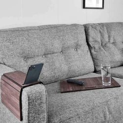 NEW Boxed Wooden Sofa Arm Tray - Couch Tray with Phone Slot Cup Holder