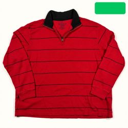 Faded Glory Red Striped Quarter-Zip Pullover Size 2XL