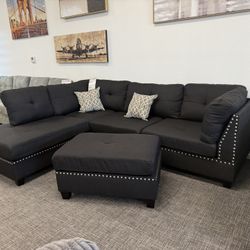 🖤 Sleek & Comfy! Black Sectional w/ Ottoman – $799