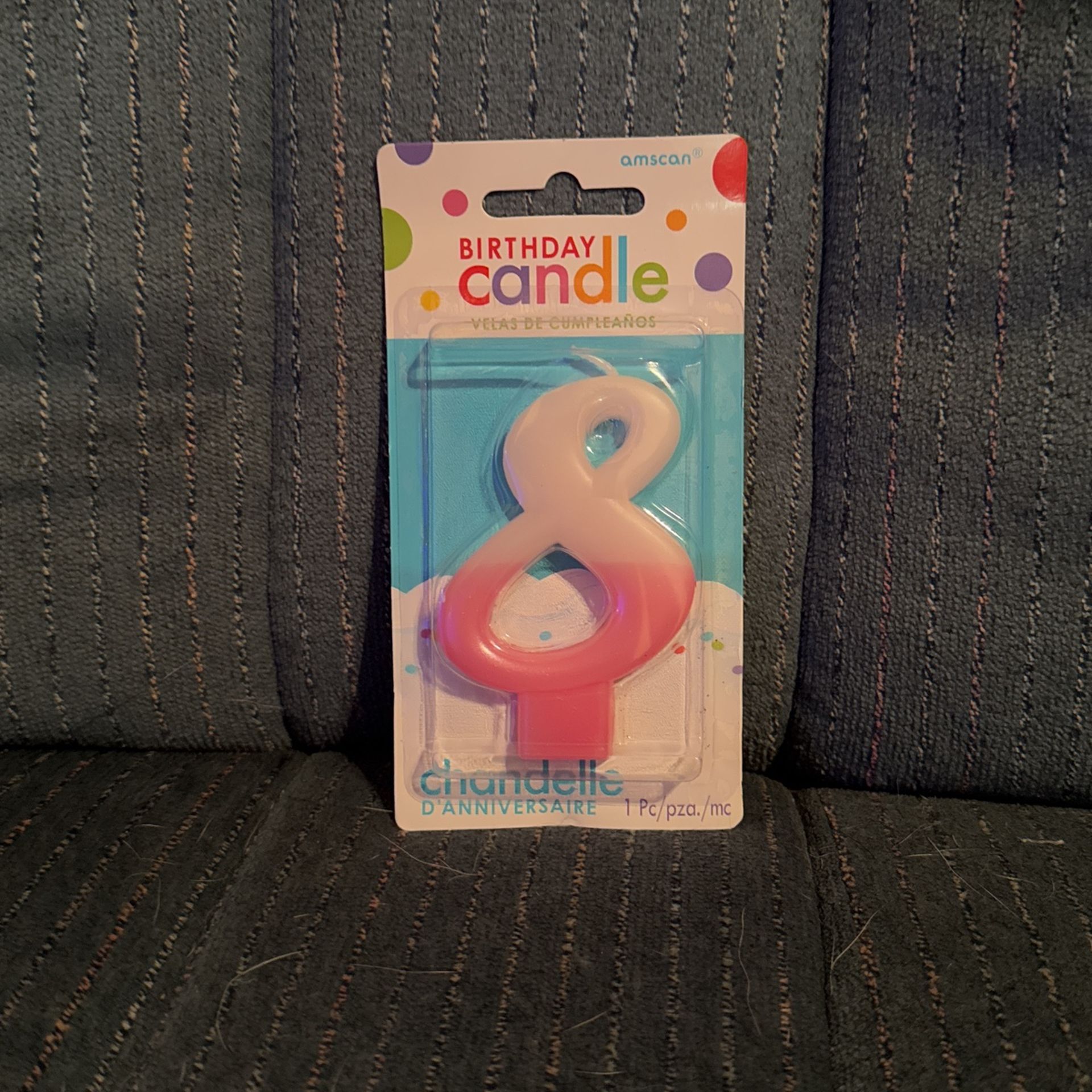 New In Package Amscan Pink Number 8 Birthday Party Candle