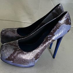 Pour La Victoire Black & Blue Snakeskin High Heels Size 8 