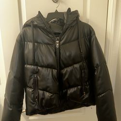 Zara black faux leather puffy jacket