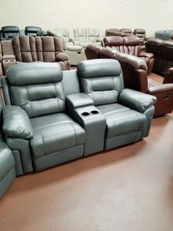 Gray shava genuine leather recliner couch or loveseat with cup holder